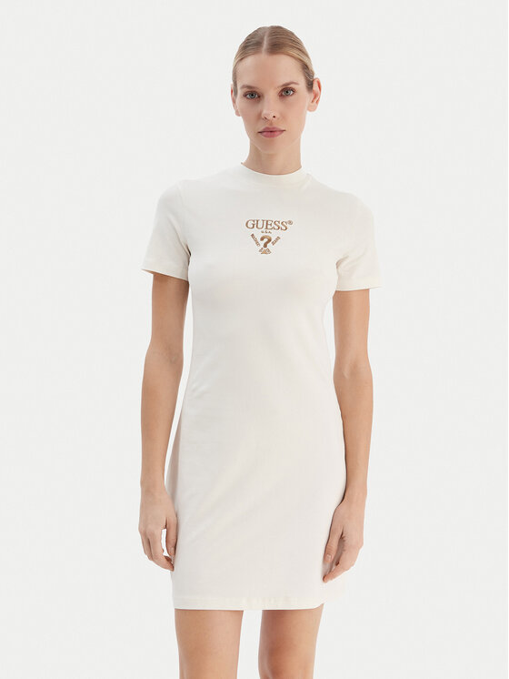 Guess Guess Kleid für den Alltag V4YK02 KCDH1 Écru Regular Fit