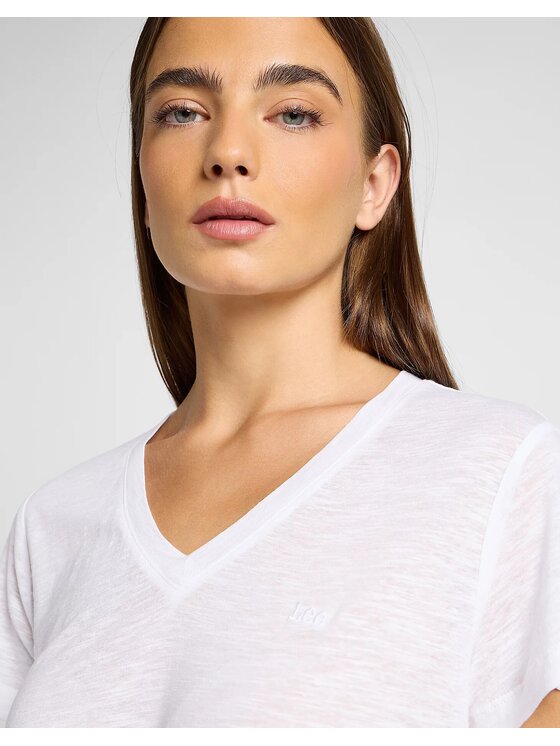 Lee Lee T-Shirt V NECK TEE Biały Regular Fit