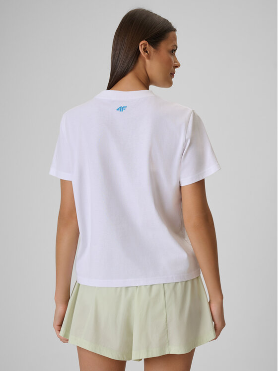 4F 4F T-Shirt BEACHWEAR Biały Boxy Fit
