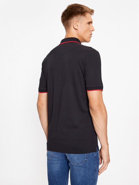 HUGO Hugo Тениска с яка и копчета Deresino232 50490775 Черен Slim Fit