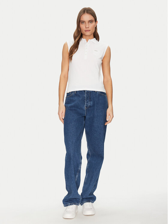 Guess Jeans Guess Jeans Тениска с яка и копчета W5GP24 KCYR1 Бял Regular Fit