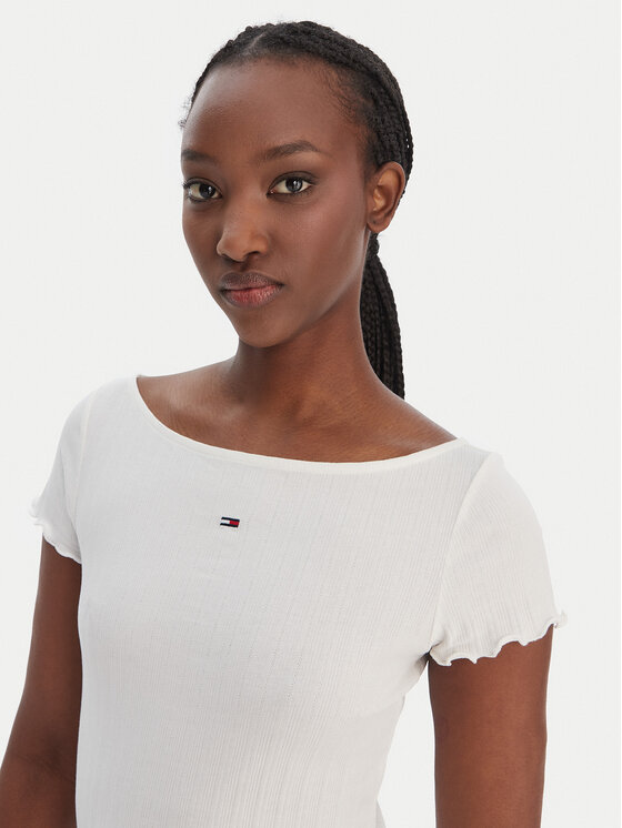 Tommy Jeans Tommy Jeans Marškinėliai Lettuce Edge DW0DW22460 Écru Slim Fit