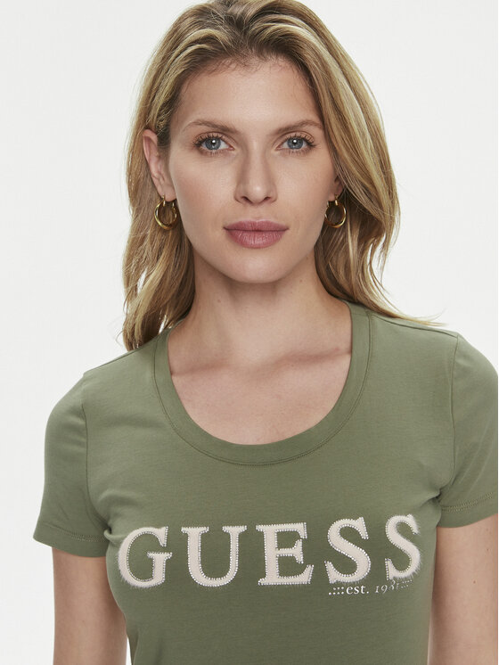 Guess Guess Majica Pony Hair W4RI45 J1314 Zelena Slim Fit