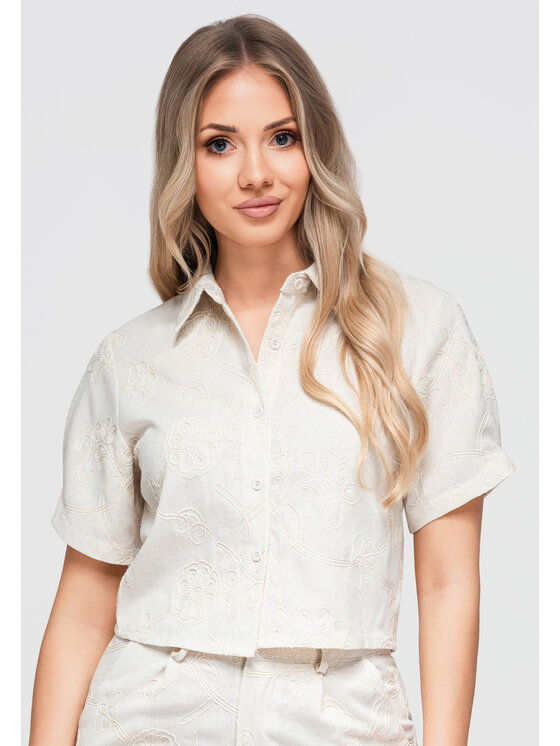 Ombre Ombre Koszula OW-SH-E0060 Kremowy Loose Fit