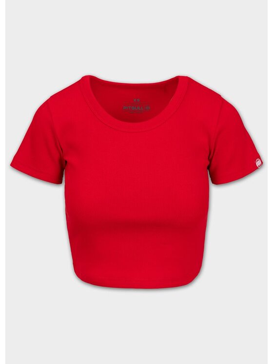 PITBULL PITBULL T-Shirt Koszulka damska Rib CROPPED M Czerwony Regular Fit