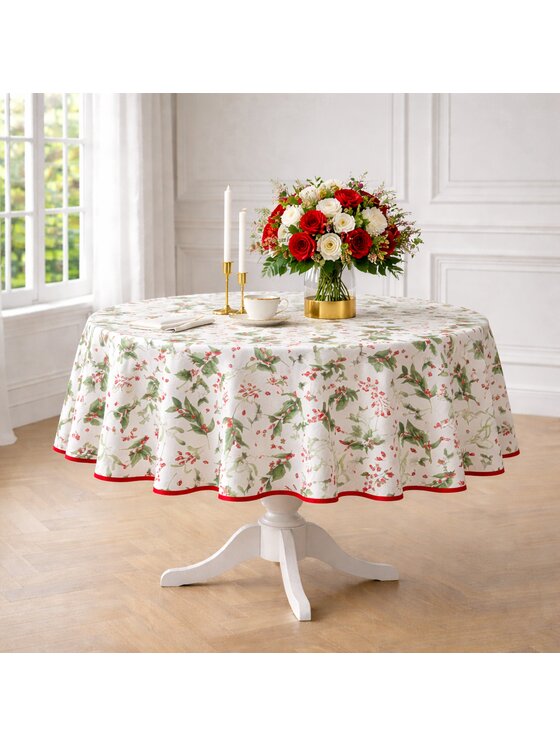Roseberry Home Roseberry Home Obrus świąteczny z motywem ostrokrzewu Very Merry Christmas Czerwony