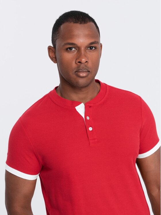 Ombre Ombre T-Shirt OM-TSCT-0156 Czerwony Regular Fit