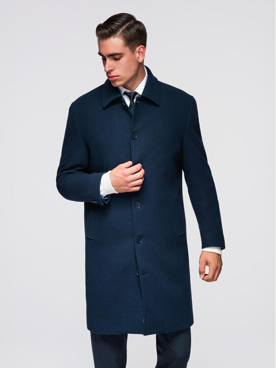 Ombre Ombre Płaszcz OM-COWC-0135 Granatowy Regular Fit
