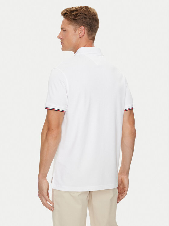 Tommy Hilfiger Tommy Hilfiger Тениска с яка и копчета Flag MW0MW35605 Бял Regular Fit