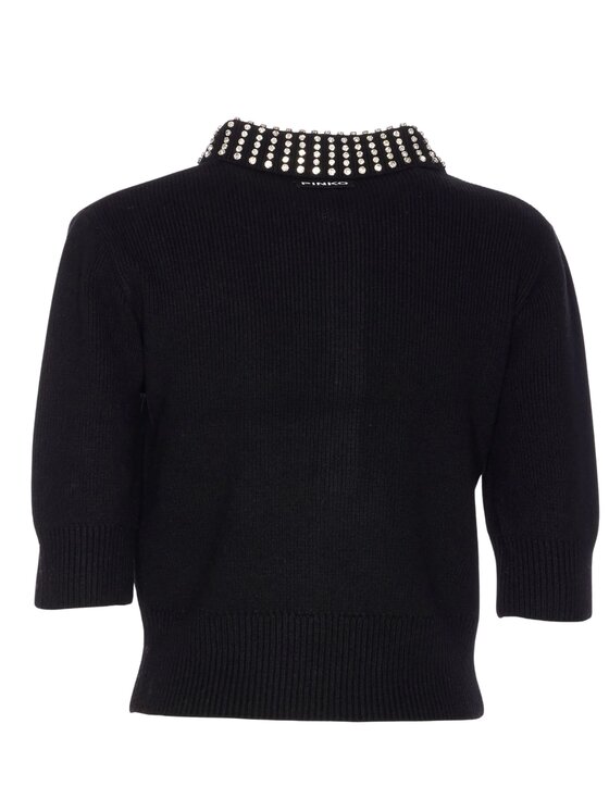 PINKO PINKO T-shirt Emilia maglia blend con strass Nero Slim Fit