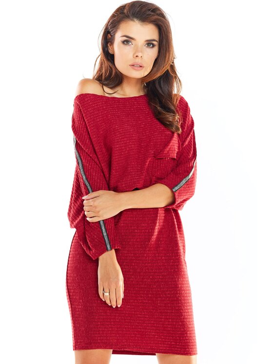 Awama Awama Sukienka dzianinowa A325 Bordowy Basic Fit