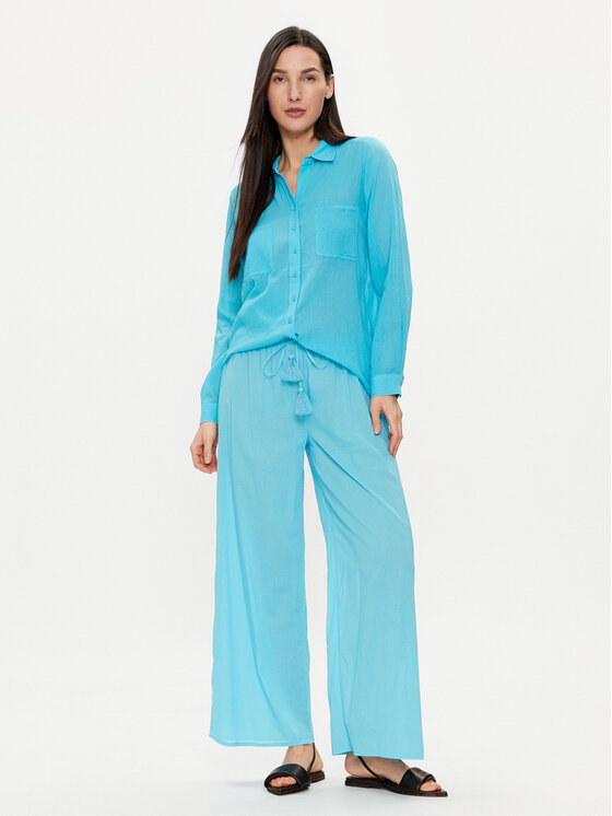 Seafolly Seafolly Spodnie materiałowe 55155-PA Turkusowy Relaxed Fit