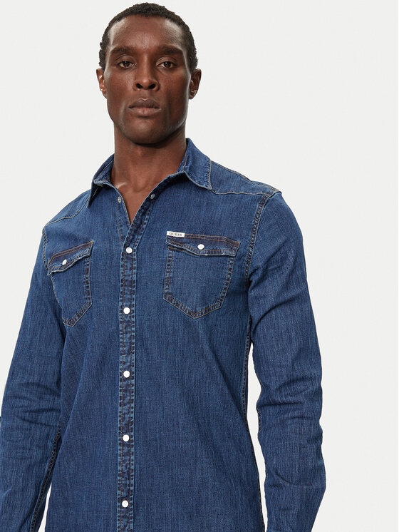 Guess Guess Koszula jeansowa M4YH02 D3PF6 Granatowy Classic Fit