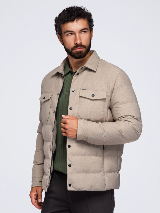 Ombre Ombre Kurtka przejściowa OM-JALP-0256 Beżowy Regular Fit