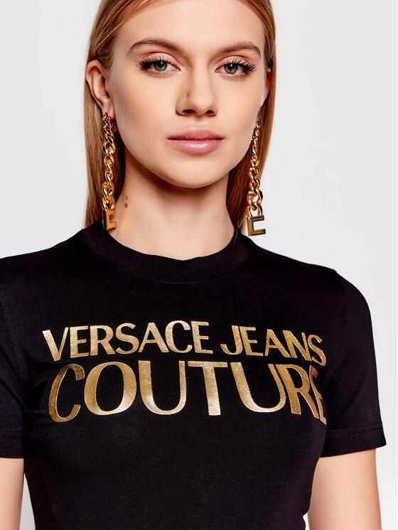 Versace Jeans Couture Versace Jeans Couture T-Shirt Logo Thick Foil 72HAHT01 Czarny Regular Fit