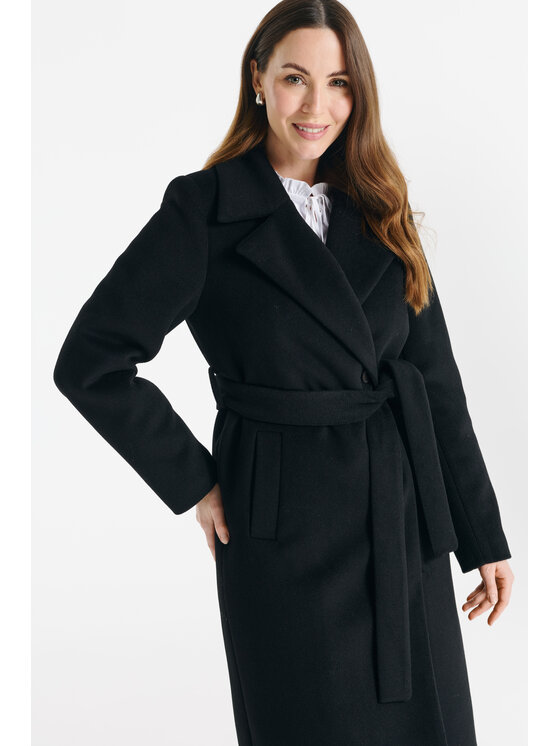 Salme Salme Vlněný kabát Verona midi Černá Regular Fit