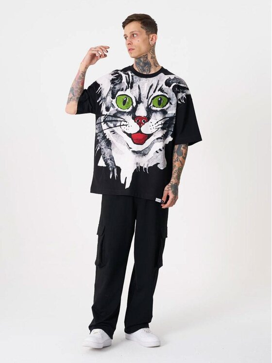 Machinist Machinist T-Shirt Koszulka Z Krótkim Rękawem Męska Oversize Czarna Machinist Runaway Cat L Czarny Oversize