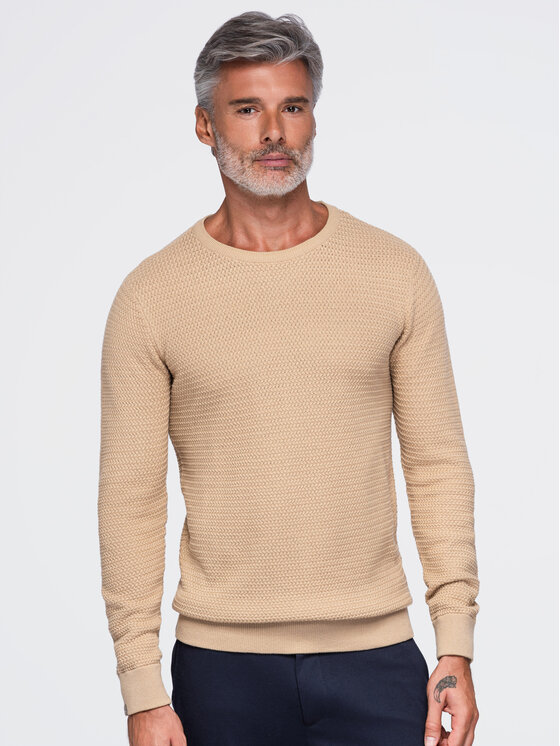 Ombre Ombre Sweter OM-SWSW-0119 Beżowy Regular Fit
