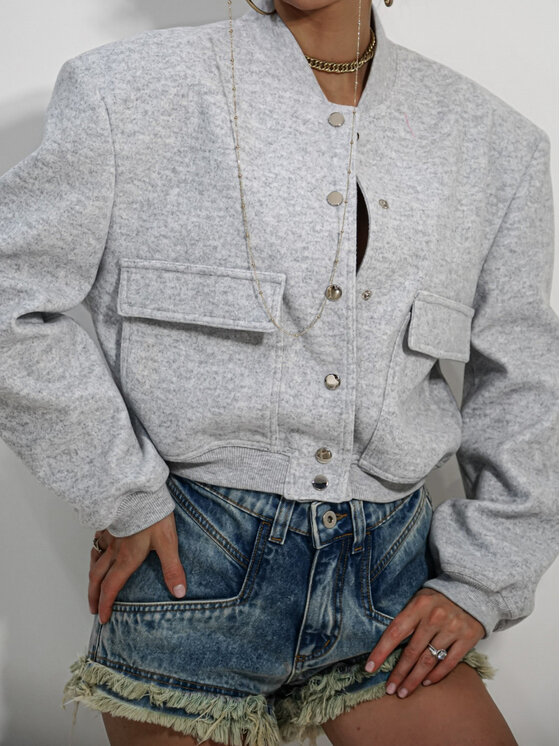 LilaLou LilaLou Kurtka bomber Bomberka Szary jasny Regular Fit