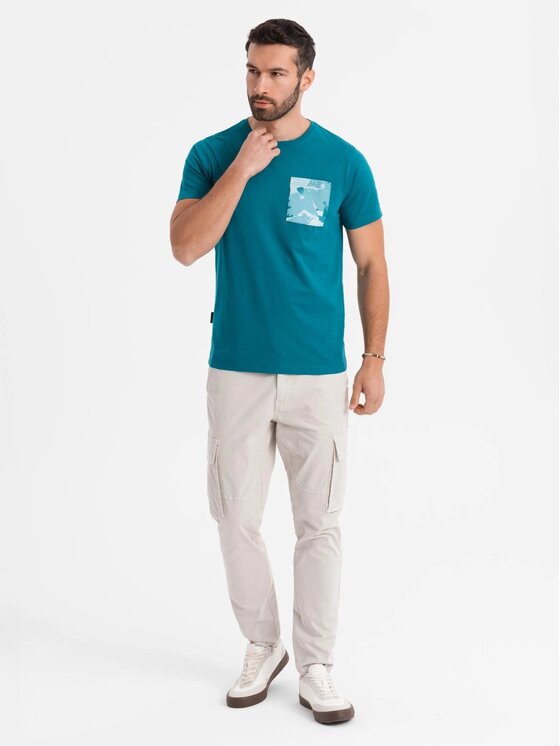 Ombre Ombre T-Shirt OM-TSPT-0228 Turkusowy Regular Fit