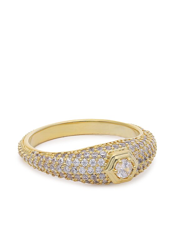 Luv AJ Luv AJ Gredzens Pave Hex Signet Ring HOL22-R-PHSR-G Zelta