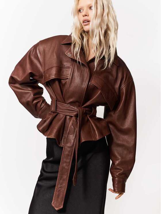 La Mania La Mania Kurtka skórzana HAMBURG Brązowy Basic Fit