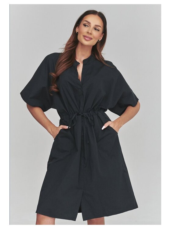 Makadamia Makadamia Sukienka codzienna C62 Czarny Loose Fit