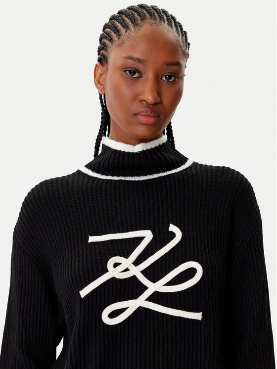 KARL LAGERFELD KARL LAGERFELD Krekls ar augstu apkakli A4W18051 Melns Regular Fit