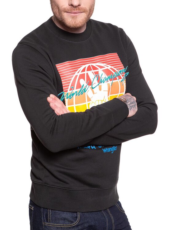 Wrangler Wrangler Bluza GLOBE SWEAT Czarny Regular Fit
