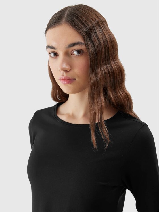 4F 4F S dlhými rukávmi 4FWSS24TLONF218-20S-L Čierna Custom Slim Fit