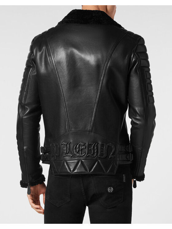 PHILIPP PLEIN PHILIPP PLEIN Kurtka skórzana 2471 Czarny Slim Fit