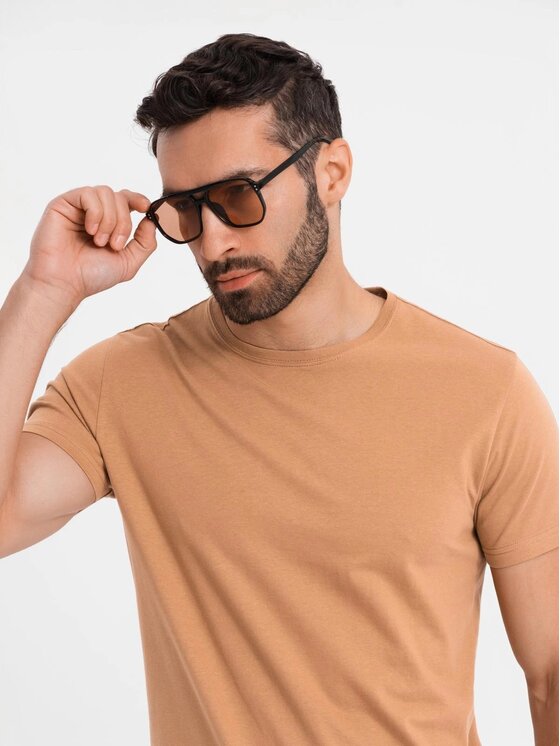 Ombre Ombre T-Shirt OM-TSBS-0236 Pomarańczowy jasny Regular Fit