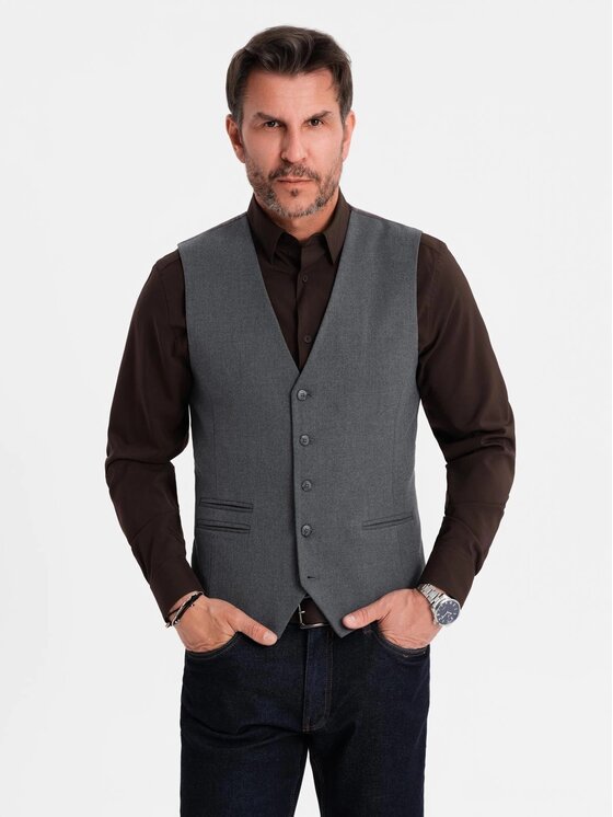 Ombre Ombre Kamizelka garniturowa OM-BLZV-0142 Szary Slim Fit
