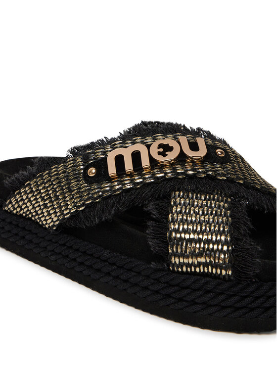 Mou Mou Klapki Criss-cross MU.SW451009K Czarny