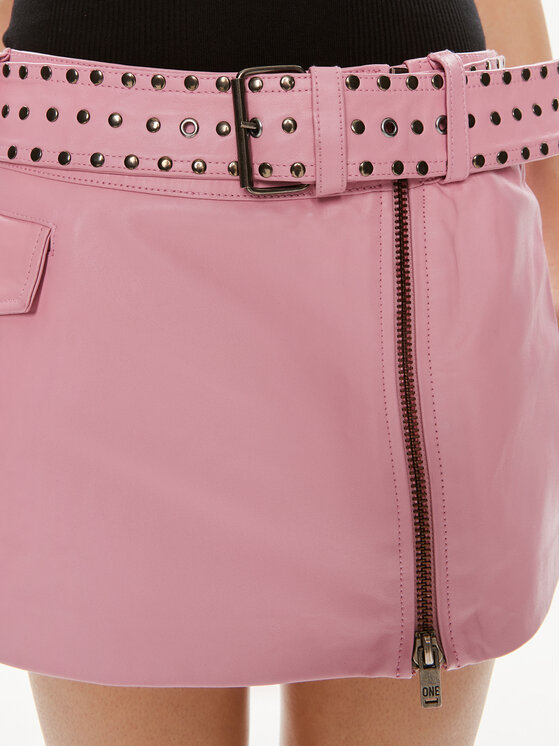 One Teaspoon One Teaspoon Kožená sukně Rizzo 26306 Růžová Slim Fit