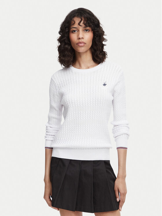 Beverly Hills Polo Club Sweter P-SS26W-M537390 Biały Regular Fit