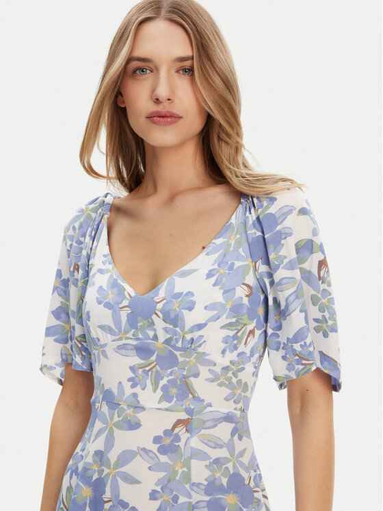 Roxy Roxy Лятна рокля Mercado Mini Crepe ERJWD03868 Бял Regular Fit