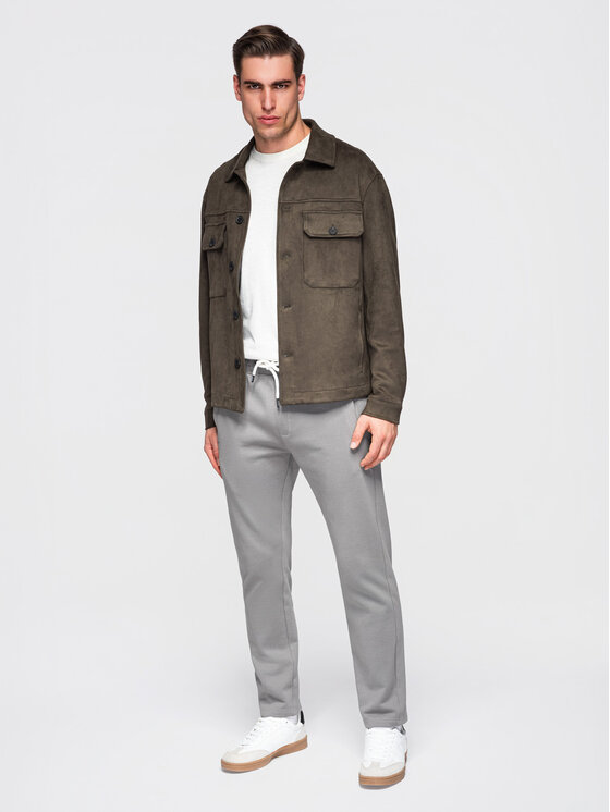 Ombre Ombre Spodnie dresowe OM-PABS-0304 Szary Slim Fit