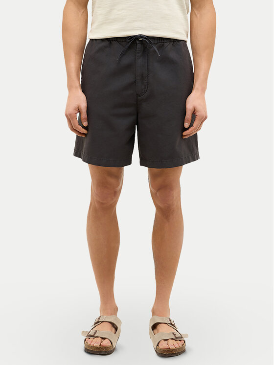 Mustang Mustang Pantaloncini di tessuto Linen 1016459 Nero Loose Fit