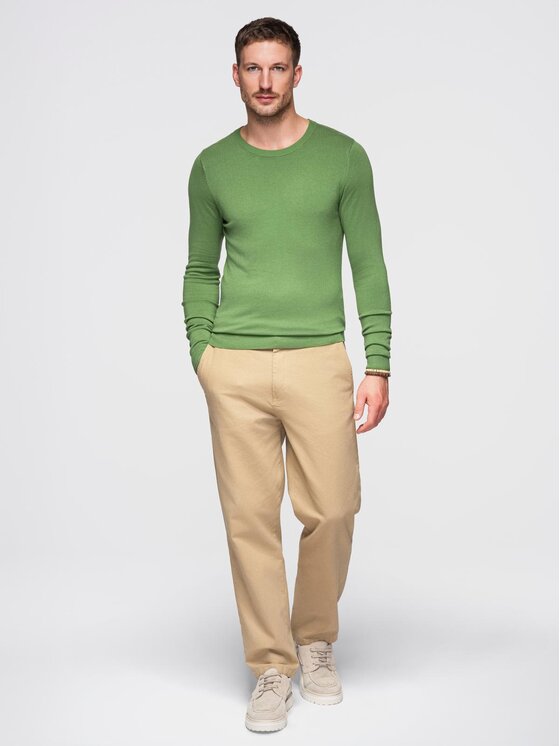 Ombre Ombre Sweter OM-SWBS-0106 Zielony Regular Fit