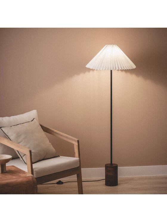 MIAhome MIAhome Lampa podłogowa z drewna z plisowanym kloszem Leonessa Brązowy