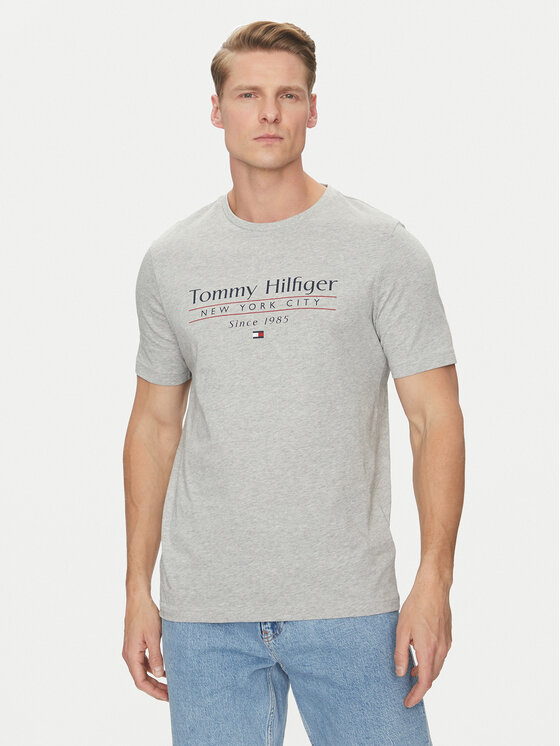 Tommy Hilfiger Tommy Hilfiger Tricou Center Stack MW0MW38621 Gri Regular Fit