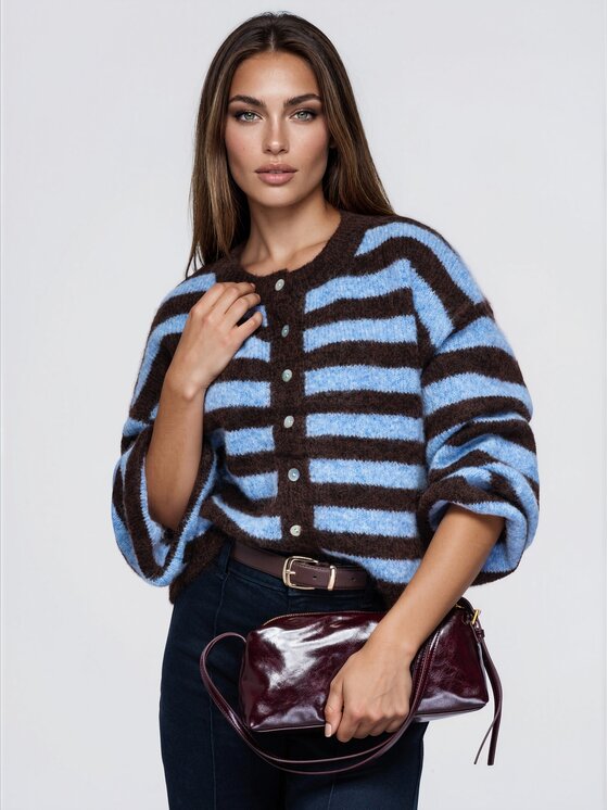 Ombre Ombre Sweter OW-SW-E0051 Brązowy Relaxed Fit