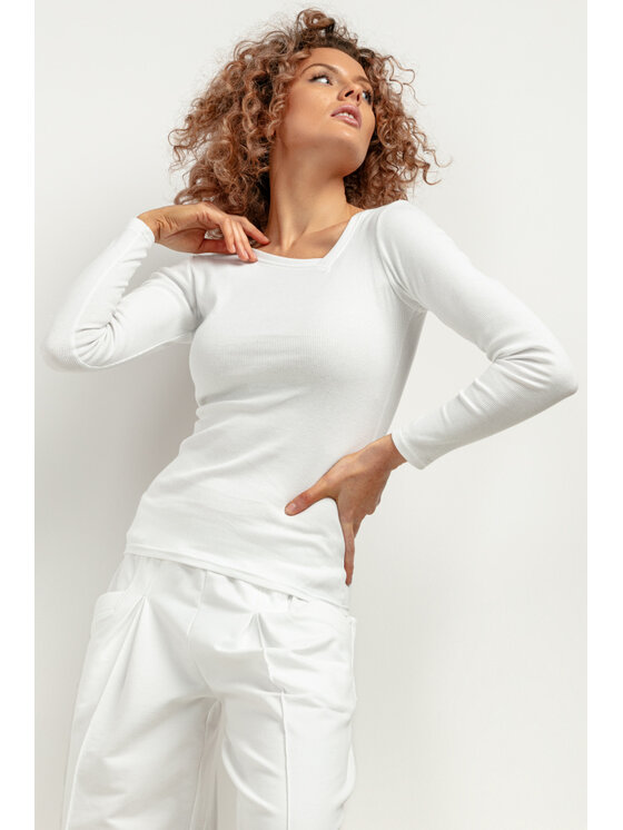 Tessita Tessita Bluzka T421/1/M Biały Slim Fit