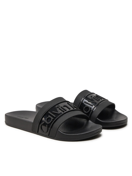 Calvin Klein Calvin Klein Iešļūcenes Slide Tpu Saffiano HW0HW02107 Melns