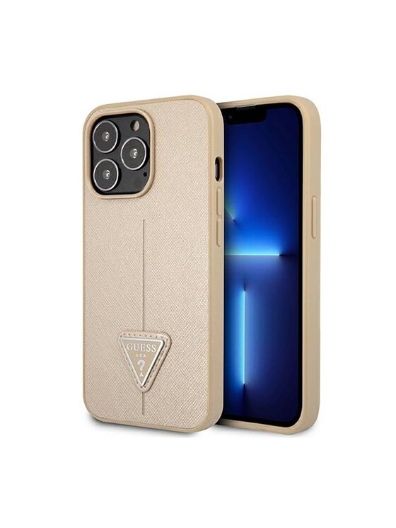 Guess Guess Etui na telefon Saffiano Triangle Logo Case Beżowy