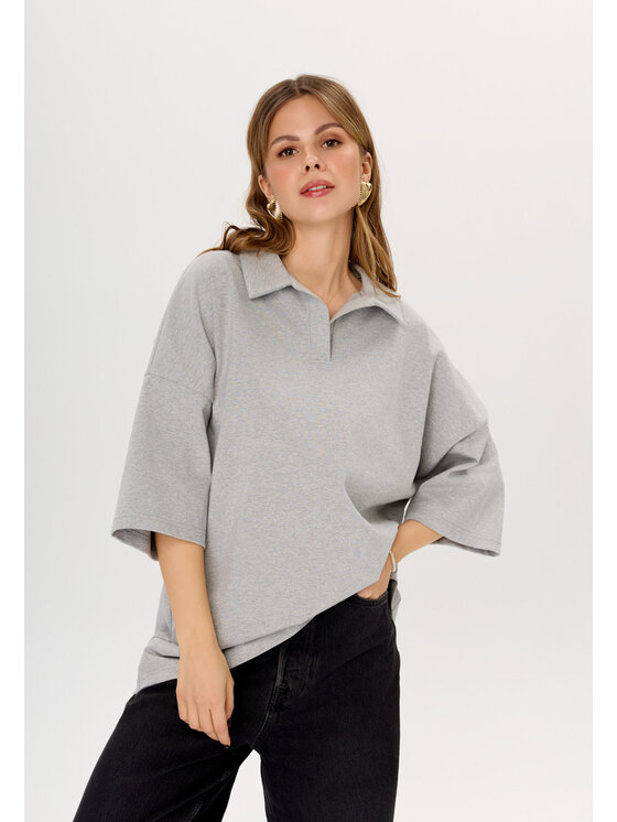 Mirons Mirons Polo Soft Szary Oversize