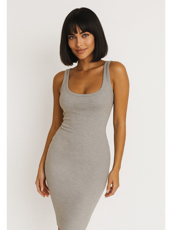 Nudyess Nudyess Sukienka letnia Tina mimi z prążka Szary Fitted Fit