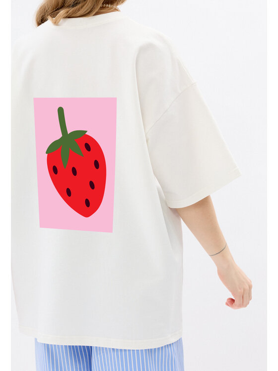 Mirons Mirons T-Shirt Print Biały Oversize