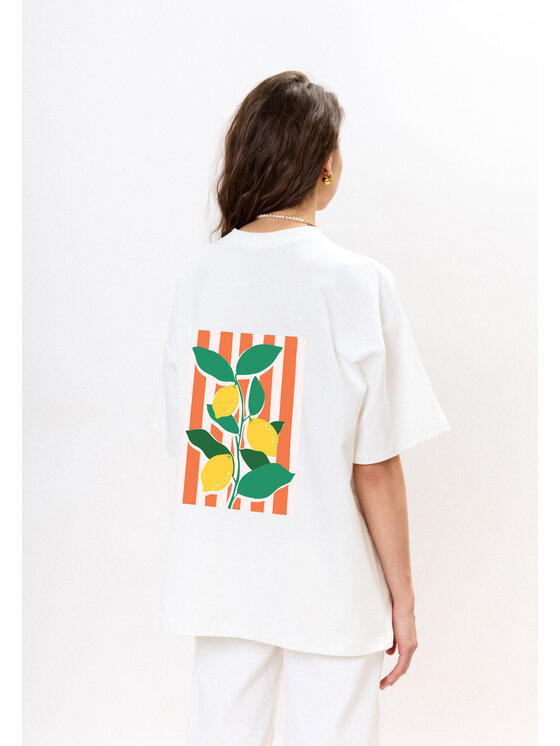 Mirons Mirons T-Shirt Print Biały Oversize